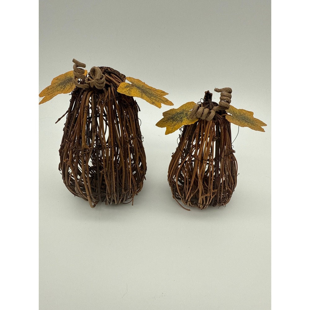 Fall Harvest Grapevine Pumpkin Decor Set of 2 Autumn Rustic Farmhouse Wicker